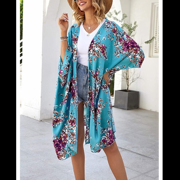 ❌NOT FOR SALE❌🆕 Blue Cotton-Blend Kimono/Cardigan/Coverup - Picture 7 of 10